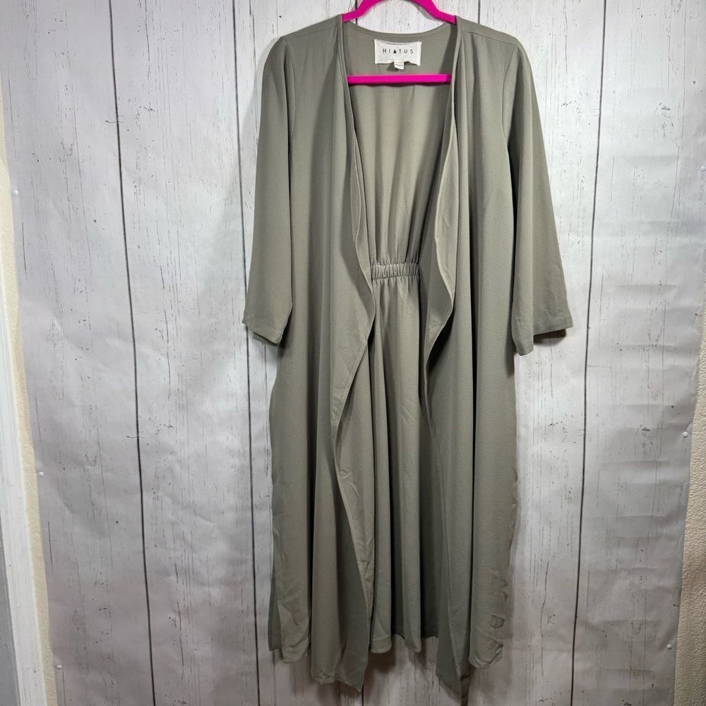 Long Open Front Green Cardigan in Lightweight Fabric